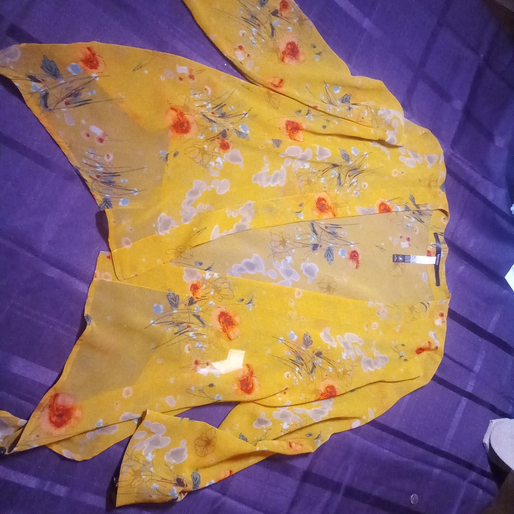 Kensie Women's Small Floral Yellow Sheer Blouse